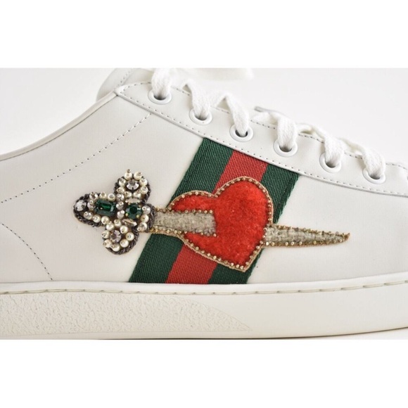 Gucci New Ace White Leather Red Heart Dagger Sword Sneakers - Picture 2 of 7